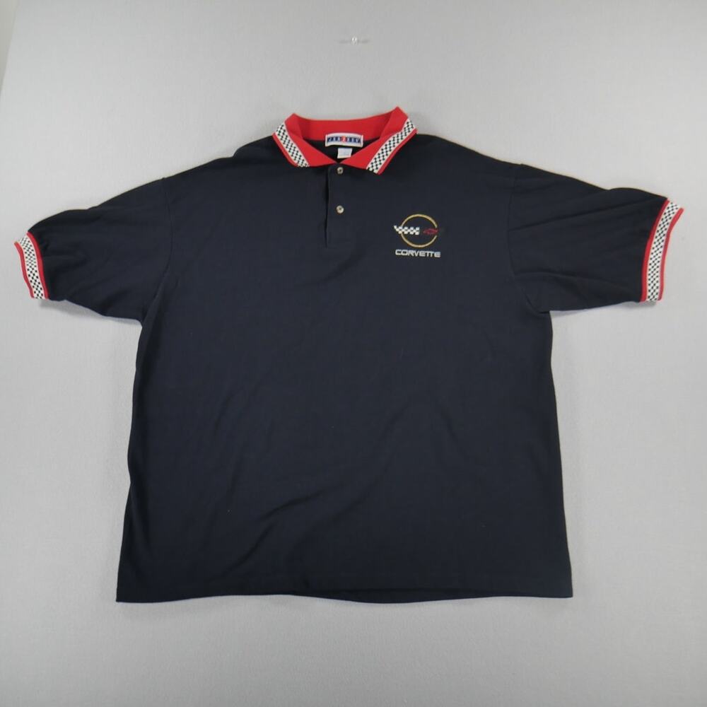 Vintage Y2K Jerzees Corvette Polo Mens Size XL Black/Red Checkered Flag Racing